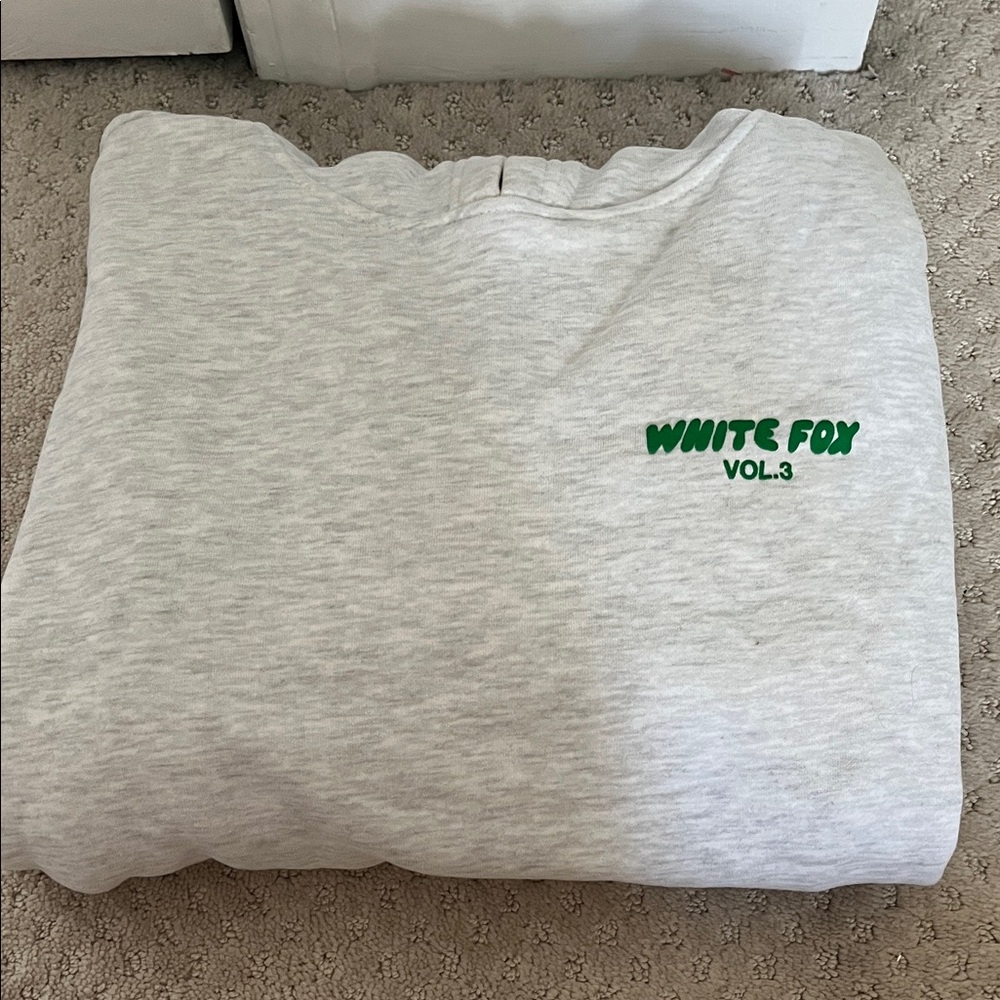 White Fox Boutique Light Gray Crewneck Sweatshirt with Green Logo